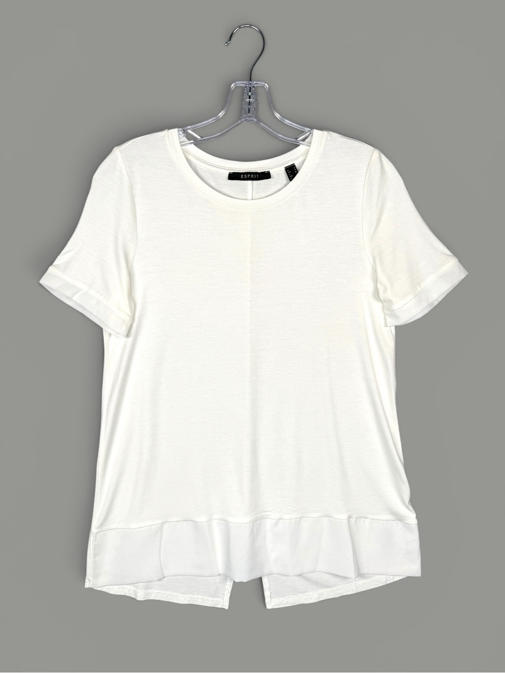 00s Esprit Mixed Media Tee Off White S High Low‎ Split Hem Minimalist Casual
